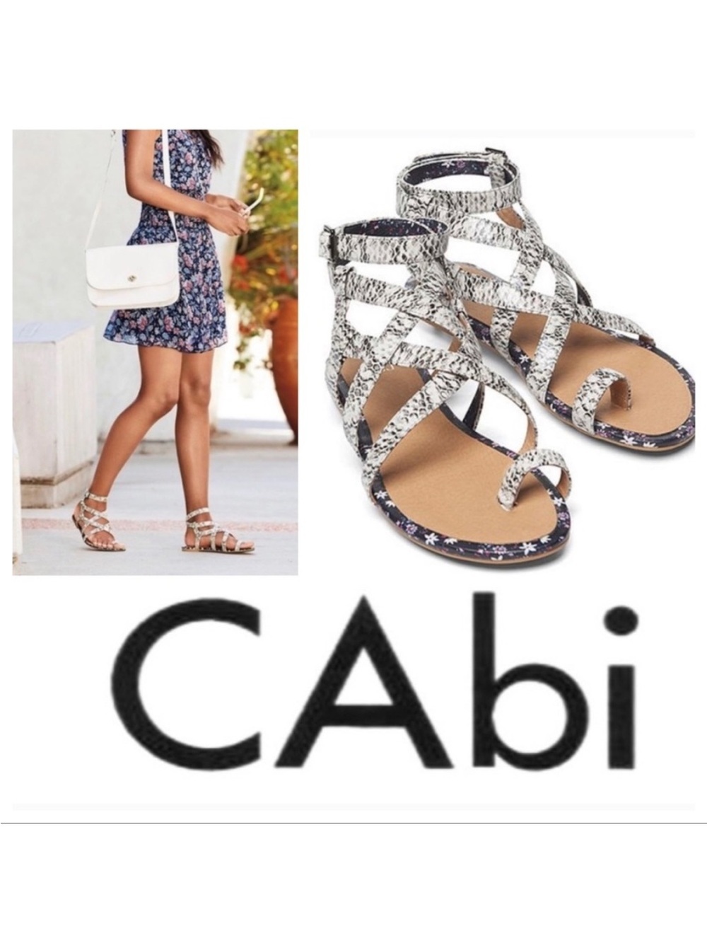 Cabi Athena Tan Reptile Strappy Gladiator Leather Sandals.
Size 6